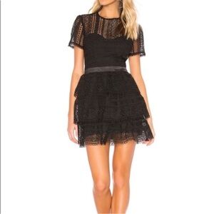 NWT Bardot Ava Lace Mini Dress Tiered Black 6